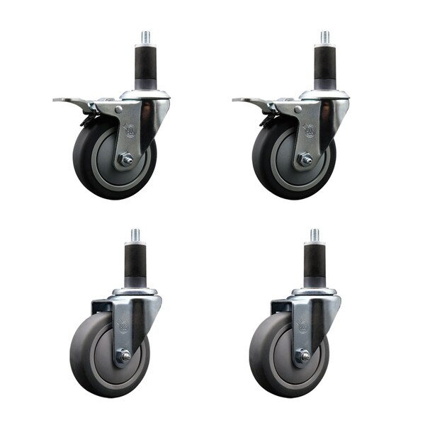 Service Caster 4'' Thermoplastic Rubber Swivel 1-1/4'' Expanding Stem Caster Set 2 Total Lock Brakes, 4PK SCC-EXTTL20S414-TPRB-2-S-2-114 - main
